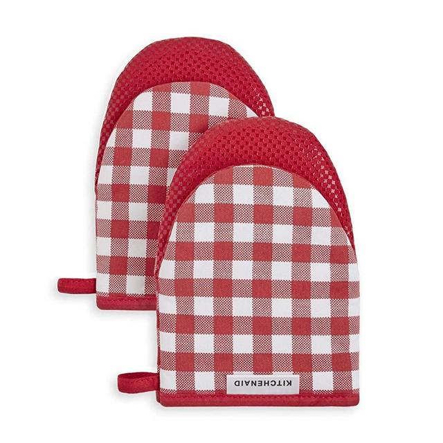 KitchenAid Kitchen Aid Gingham Mini Oven Mitt Set, 5.5"x8", Passion Red 2 Count