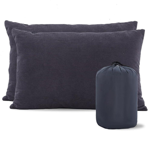 MOON LENCE Camping Pillows 2 Pack, Compressible Camp Pillow with Washable Cover & Carry Bag, Plush Filled Backpacking Pillow for Hiking, Travel, Sleeping 14"x18" Grey