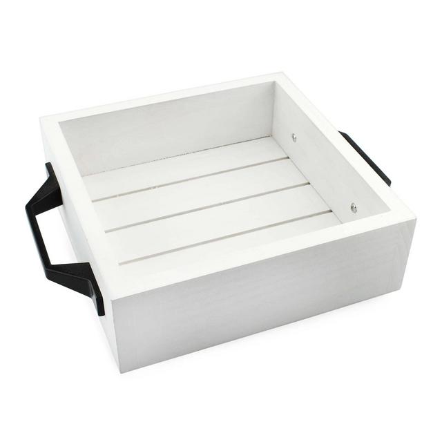 Auldhome Design-Shiplap Napkin Holder/Organizer White with Black Handles Wood