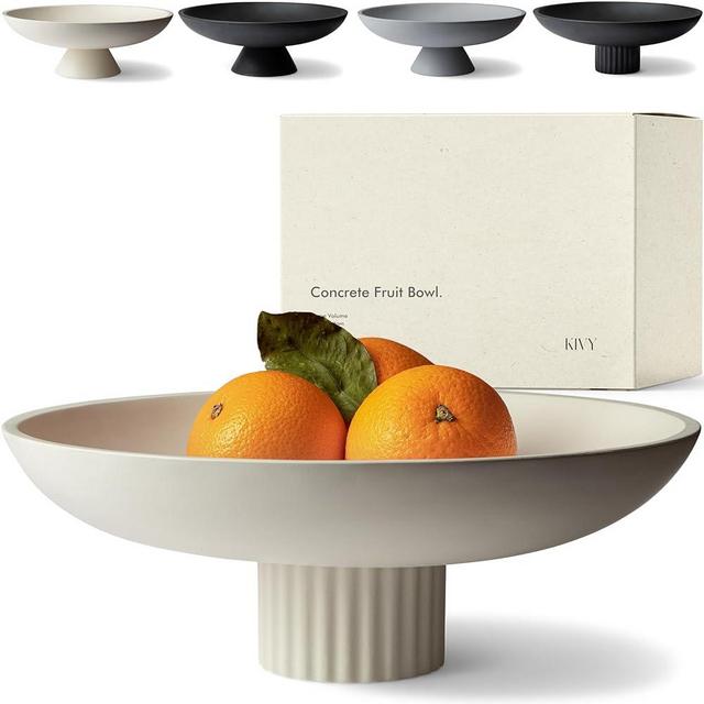 KIVY Concrete Fruit Bowl for Kitchen Counter - Large Decorative Bowl for Home Decor - Modern Key Bowl for Entryway Table - Pedestal Bowl - Decorative Bowls for Home Decor - White Fruit Bowl Decor