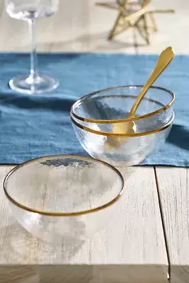 Gold Rim Glass Bowls, Set of 3 Small