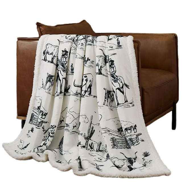 HiEnd Accents Ranch Life Western Toile Campfire Sherpa Throw