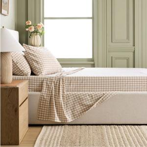 Classic Organic Percale Gingham Sheet Set in Cafe