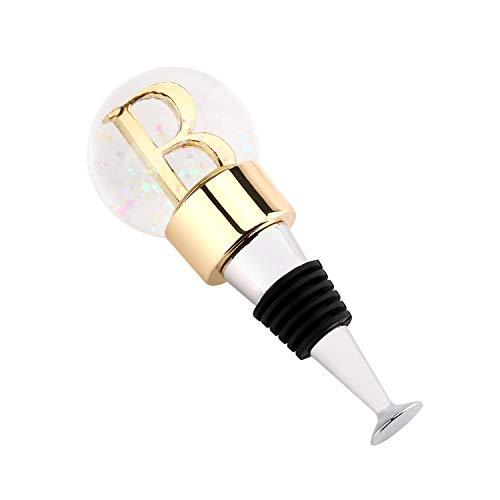 Monogram Wine Beverage Bottle Stopper, Decorative Wine Stopper with Letter, Mini Glass Crystal Snow globe Shiny Gold Finish for Christmas Decorative Gift（Letter-B）