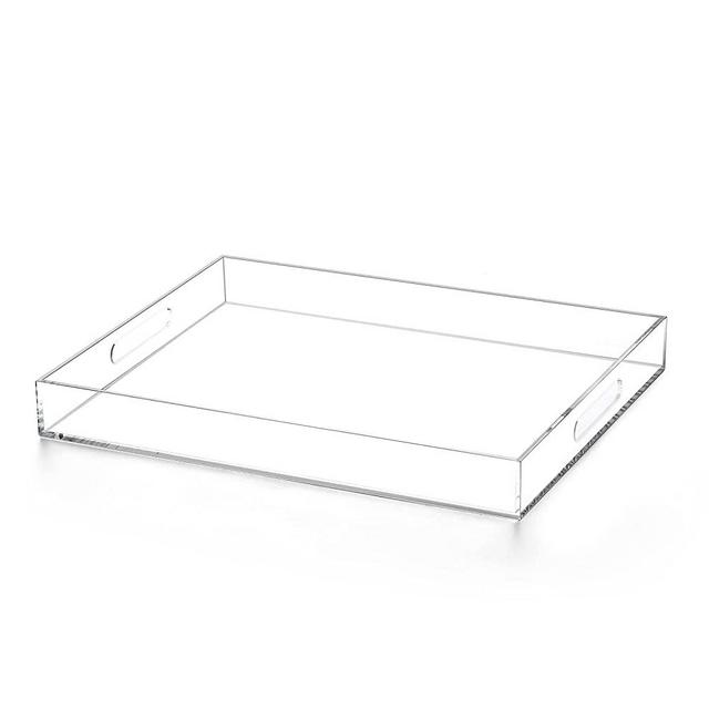ATOZONE Clear Acrylic Ottoman Tray with Handles 12x16x2 Inch Spill Proof Serving Tray Safe Edge Organizer Tray Decorative Tray for Living Room Bedroom Kitchen Bathroom Coffee Table Countertop