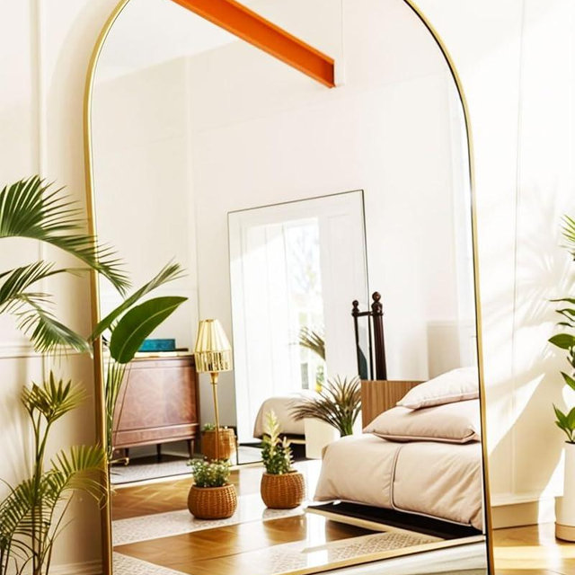 KOMCOTE Floor Mirror, Oversized Full Length Mirror, Arch Mirror Full Length, Arched Floor Mirror, 82"x42" Wall Mirror Full Length, Bedroom Mirror Full Length, Gold Floor Mirror for Living Room.