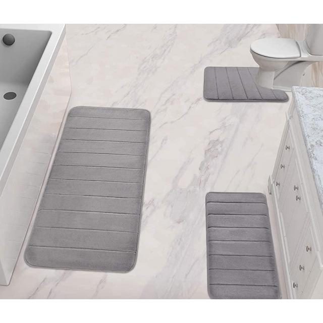 Yimobra 3 Pieces Memory Foam Bath Mat Sets, 44.1x24 + 31.5x19.8 and U-Shaped for Bathroom Rugs, Toilet Mats, Non-Slip, Soft Comfortable, Water Absorption, Machine Washable, Gray