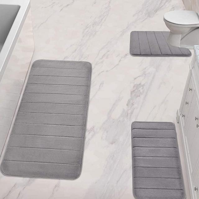 Yimobra 3 Pieces Memory Foam Bath Mat Sets, 44.1x24 + 31.5x19.8 and U-Shaped for Bathroom Rugs, Toilet Mats, Non-Slip, Soft Comfortable, Water Absorption, Machine Washable, Gray
