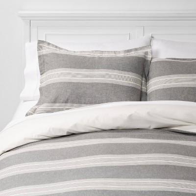 King Chambray Yarn Dye Stripe Duvet & Sham Set Gray - Threshold™