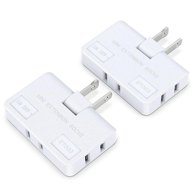 3 Way Flat Wall Outlet Extender AC Adapter - 2-Prong Swivel Mini Indoor Wall Tap Plug, Outlet Splitter (Quick & Easy Install) Perfect for Home and Travel, Type A, White (2 Pack)