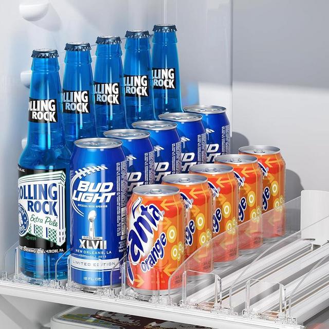 LAMU Drink Organizer for Fridge, Soda Can Organizer Dispenser for Refrigerator, with Automatic Pusher Glide, Width Adjustable Clear Dividers Can Holder, Holds Up to 25 Cans,5 Rows