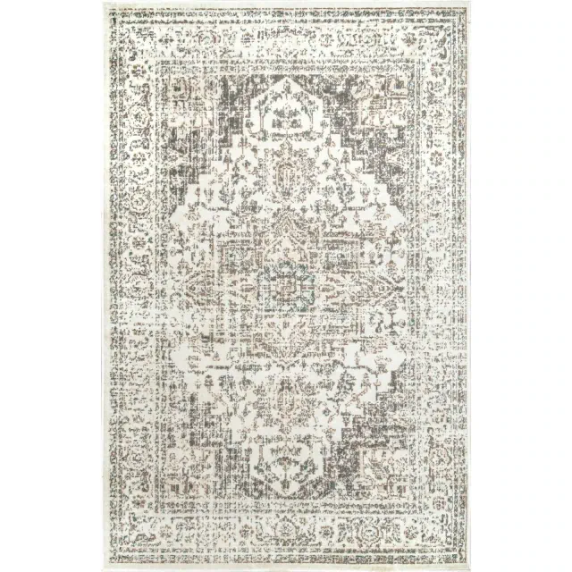 Nuloom Tanith Medallion 7x9 Indoor Area Rug for Living Room Bedroom Dining Room Kitchen, Cream/Grey