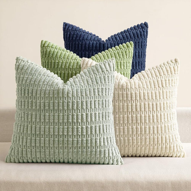 MIULEE Soft Corduroy Spring Throw Pillow Covers Set of 4 Green Blue 18x18 Inch Modern Farmhouse Boho Decorative Accent Cushion Covers for Couch Sofa Bedroom