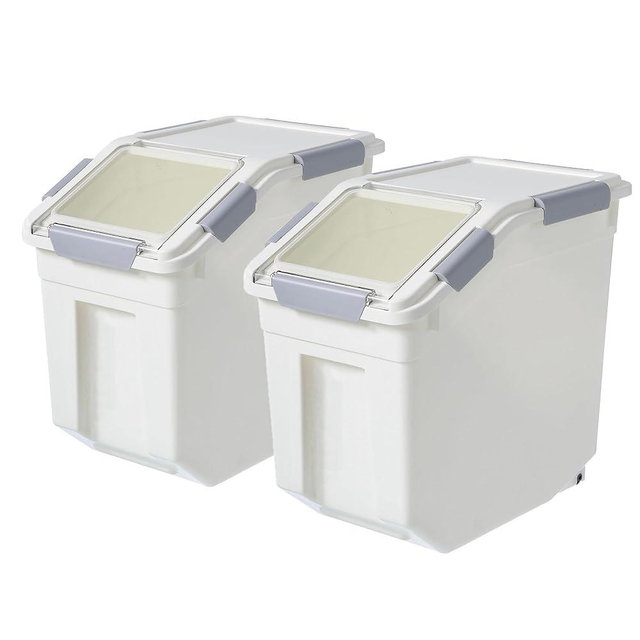 HANAMYA 33 Liter / 50 lbs Rice Storage Container with Measuring Cup, BPA free, For Rice | Grain | Pet Food | Flour, 2 count, White