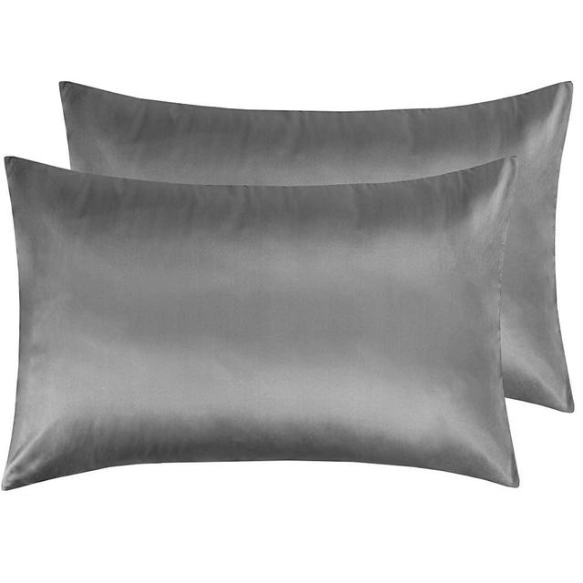 NTBAY Zippered Satin Pillowcases, Super Soft and Luxury Queen Pillow Cases Set of 2, Dark Grey