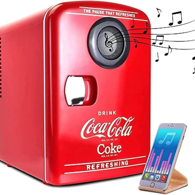 Koolatron Mini Fridge Bluetooth - Portable Small Cooler for Bedroom Office Makeup Compact Beverage Chiller for Drink Soda Wine Use In Car Dorm Patio 6 Can