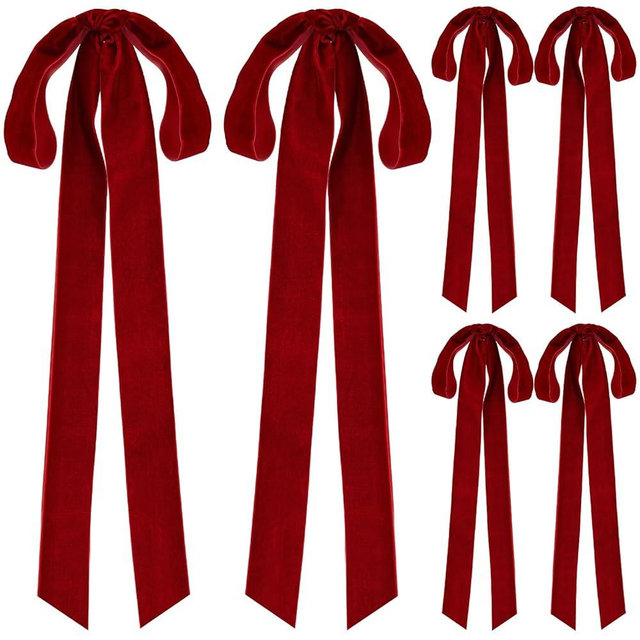 Joottuan Velvet Christmas Bows 3/8 Inch Christmas Wreath Bows Rustic Crafts Gift Bows Vintage Velvet Ribbon Bows for Christmas Tree Indoor Outdoor Decoration (6, Wine Red)