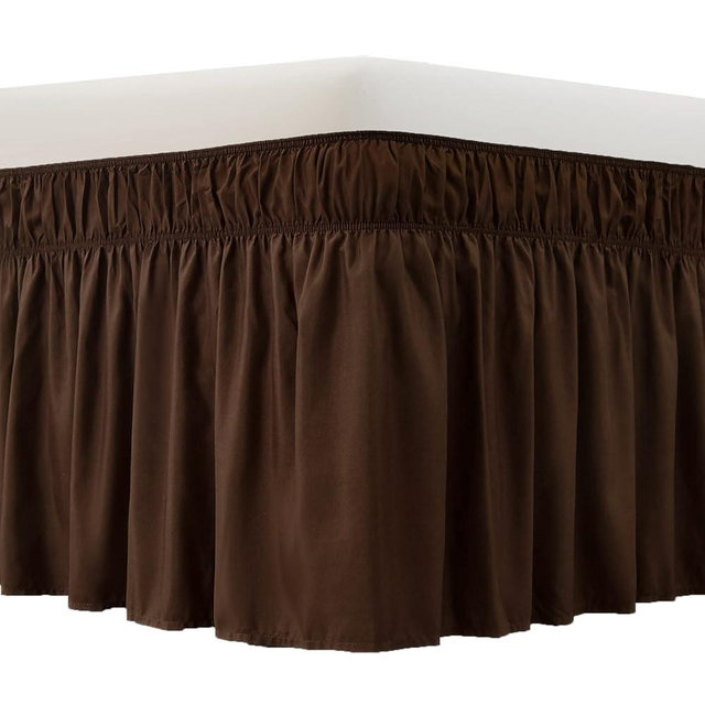 MEILA Wrap Around Bed Skirt Three Fabric Sides Elastic Dust Ruffled 24 Inch Tailored Drop,Easy to Install Fade Resistant-Brown, Queen/King