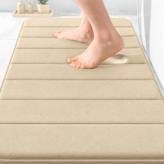 OLANLY Memory Foam Bath Mat 30x20, Super Soft Absorbent Bathroom Rugs, Quick Dry, Machine Washable Shower Floor Rugs, Bathmat Carpet, Bathroom Home Decor Accessories, Beige