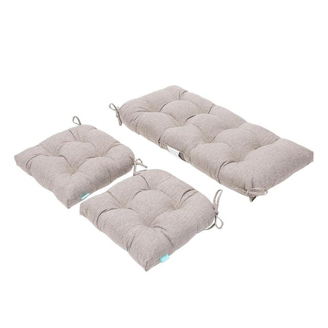 QILLOWAY Outdoor Patio Cushions Set of 3, Wicker Furniture Cushions with Ties, Waterproof Loveseat & Seat Cushions for Patio Bench, Porch Chair, Outdoor Replacement Cushions, Tan,Grey