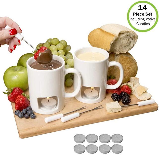 Evelots Personal Fondue Mugs-NEW & IMPROVED-Ceramic-Microwave Safe-14 Piece Set