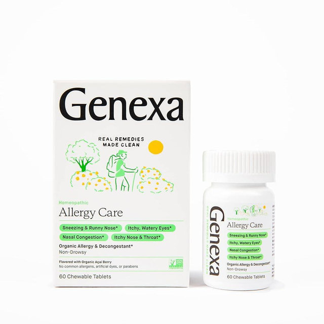 Genexa Adults' Allergy Care | Non-Drowsy, Homeopathic Decongestant & Allergy Medicine Relief | Delicious Organic Acai Berry Flavor | 60 Chewable Tablets