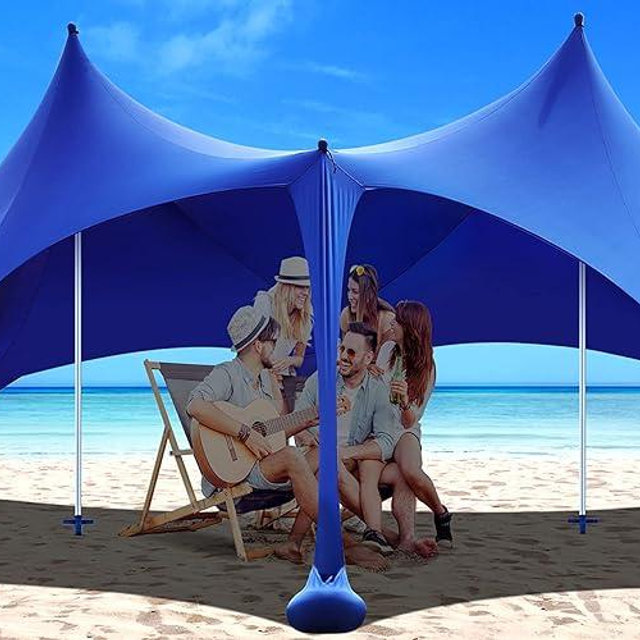 Osoeri Beach Tent, 20 x 13ft Camping Sun Shelter UPF50+ with 8 Sandbags, Sand Shovels, Ground Pegs & Stability Poles, Shade Canopy for Trips, Fishing, Backyard Fun or Picnics, Blue