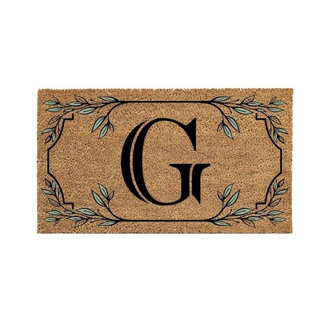 Evergreen Monogram Coir Doormat | Letter G | Front Door Mat for Outdoor Indoor Entrance | 28x16 Inches | Non-Slip Backing Doorway Mat for Porch Patio Floor | New Home Decor Housewarming Gift