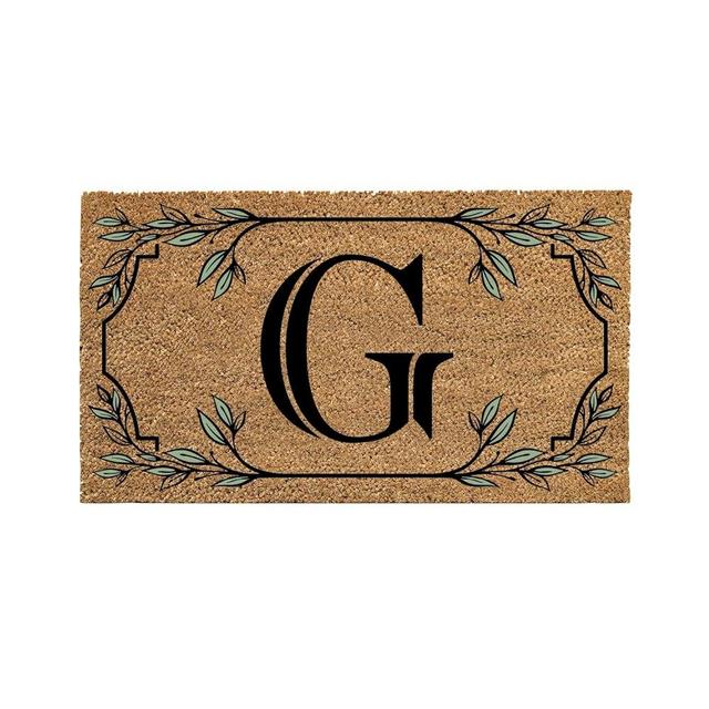 Evergreen Monogram Coir Doormat | Letter G | Front Door Mat for Outdoor Indoor Entrance | 28x16 Inches | Non-Slip Backing Doorway Mat for Porch Patio Floor | New Home Decor Housewarming Gift