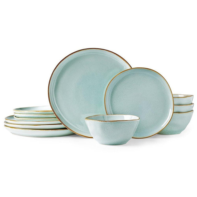 AmorArc Ceramic Dinnerware Sets,Handmade Reactive Glaze Plates and Bowls Set,Highly Chip and Crack Resistant | Dishwasher & Microwave Safe,Service for 4 (12pc)