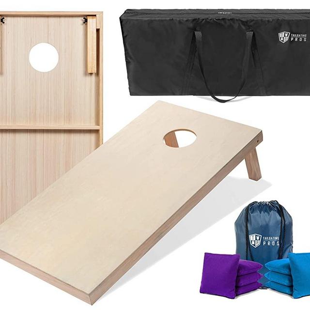 Tailgating Pros Cornhole Boards - 4'x2' & 3'x2' Cornhole Game w/Carrying Case & Set of 8 Corn Hole Bags - 150+ Color Combos! Optional LED Lights