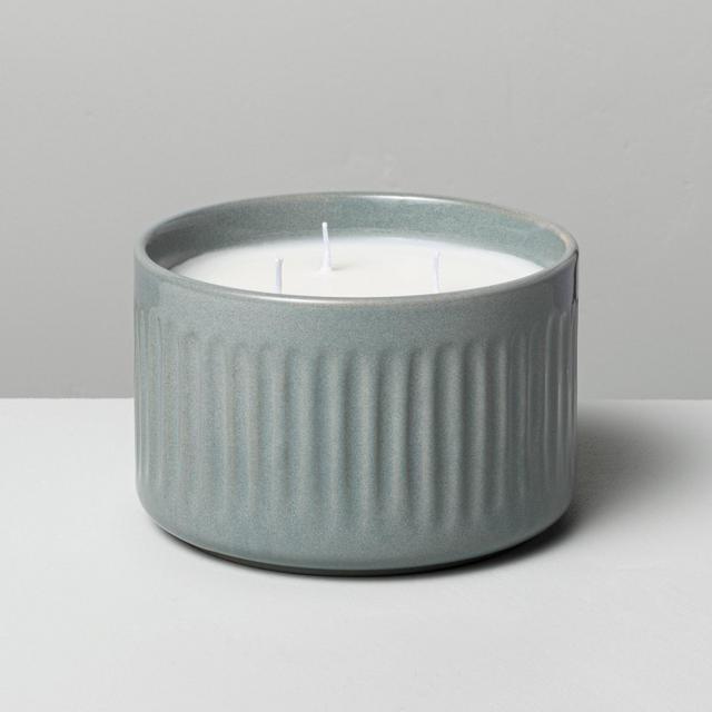 11oz Medium 3-Wick Blue Sagewood Fluted Ceramic Candle - Hearth & Hand™ with Magnolia