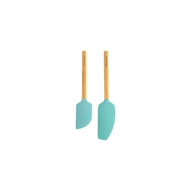 KitchenAid 2pc Bamboo Spatula Set Aqua Blue