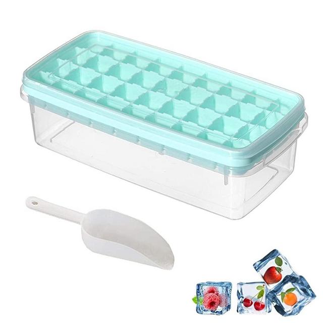 Ice Cube Tray With Lid and Storage Bin - Silicone 36 Ice Cube Molds With Scoop - Flexible and Easy Release Ice Box Container for Freezer, BPA Free for Whiskey, Cocktail, Beer, Coffee, Juice