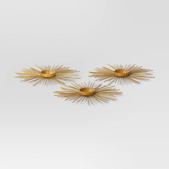 3pc Tealight Metal Burst Christmas Candle Holder Set Gold - Wondershop™
