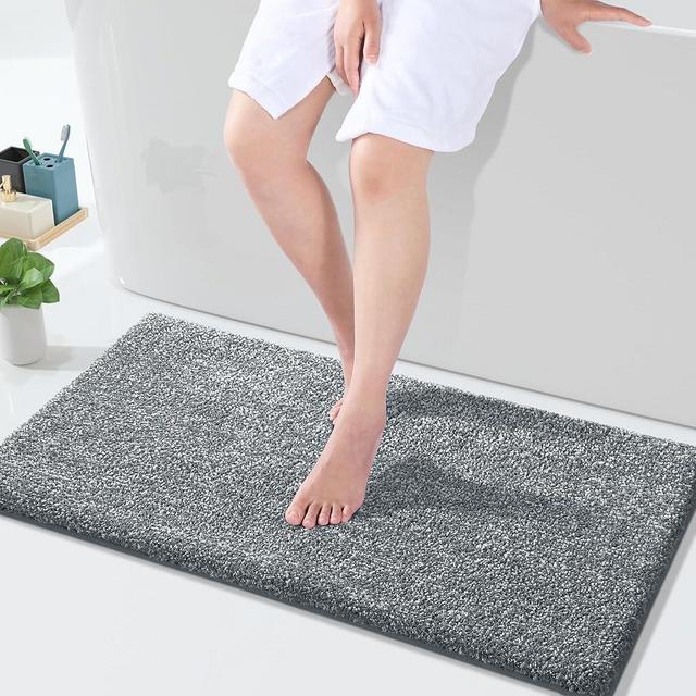Yimobra Bathroom Rugs Mat, Extra Soft Comfortable Bath Rugs, Non-Slip, Water Absorbent and Thick Bathroom Floor Mats, Machine Washine, Shaggy Rugs for Shower Bathtubs, 36" x 24", Dark Gray&White