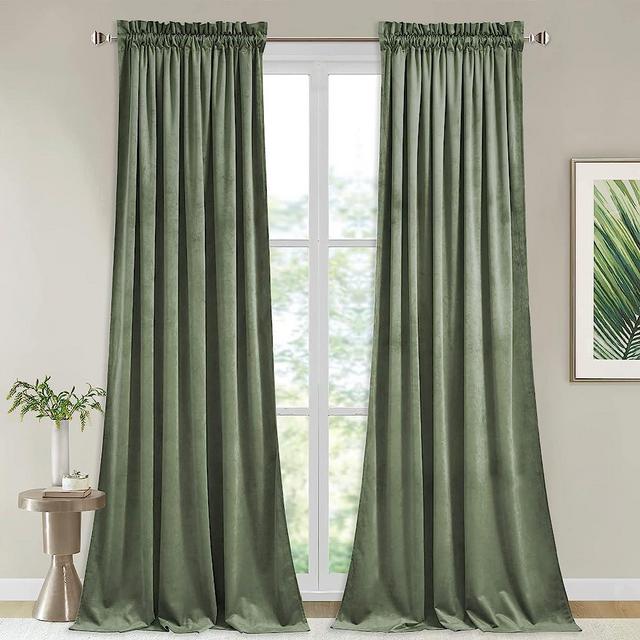 StangH Sage Green Velvet Curtains 90 inches Long, Living Room Thermal Insulated Sliding Door Curtains Elegant Home Decor for Nursery Bedroom Office, W52 x L90, 2 Panels