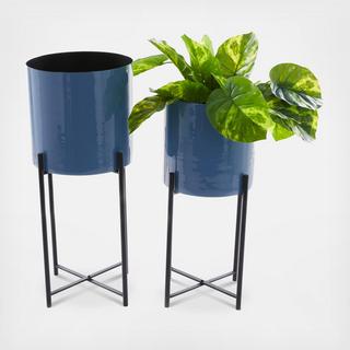 2-Piece Contemporary Cylindrical Planter Set