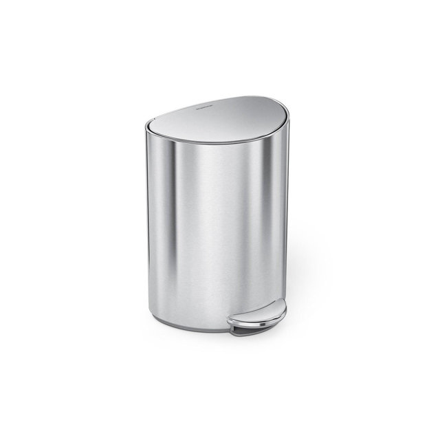 simplehuman 6 Liter / 1.6 Gallon Semi-Round Step Trash Can Bathroom Trash Can Garbage Bin, Brushed Stainless Steel