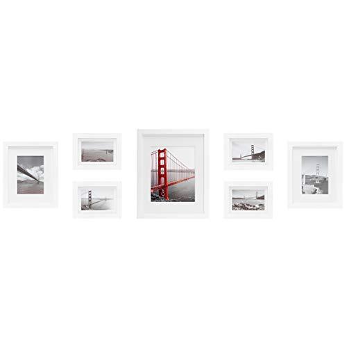 Frametory, Set of 7 Gallery Wall Frames White Photo Frame with Ivory Color Mat & Real Glass
