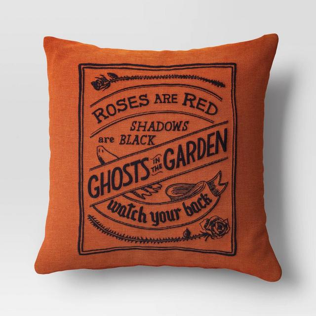 Embroidered Ghosts in the Garden Square Halloween Throw Pillow Orange - Threshold™