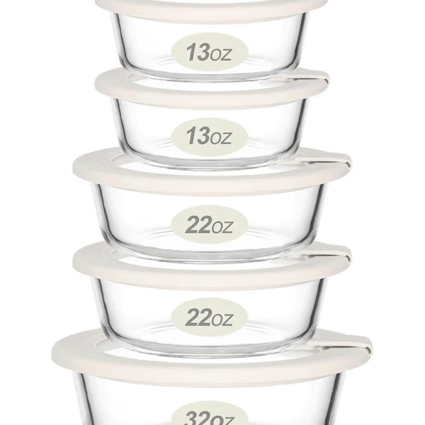 Urban Green Glass Food Storage Containers with Glass Lids, Microwave Safe Food Container Set, Aitight Meal Prep Container Set, LeakProof, 100% Plastic Free, 5 Pack