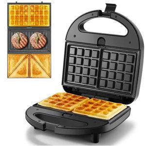 OSTBA - 3-in-1 Sandwich Maker 750W, Panini Press & Waffle Iron, 3 Removable Non-stick Plates for sandwiches, grilled, steak - Black