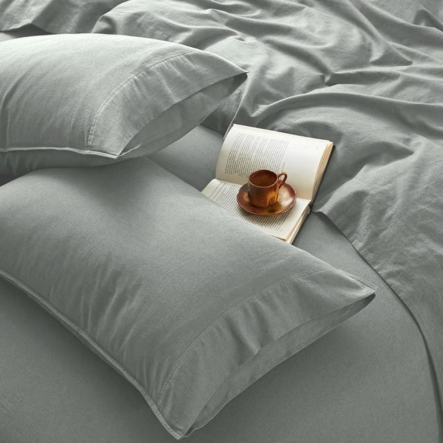 OnlySet 4Pcs Organic Linen Sheets Queen Size, 100% French Linen from Normandy, Breathable & Durable Earl Gray Queen Sheet Set with 16 Inch Deep Pocket, 1 Flat Sheet, 1 Fitted Sheet, 2 Pillowcases