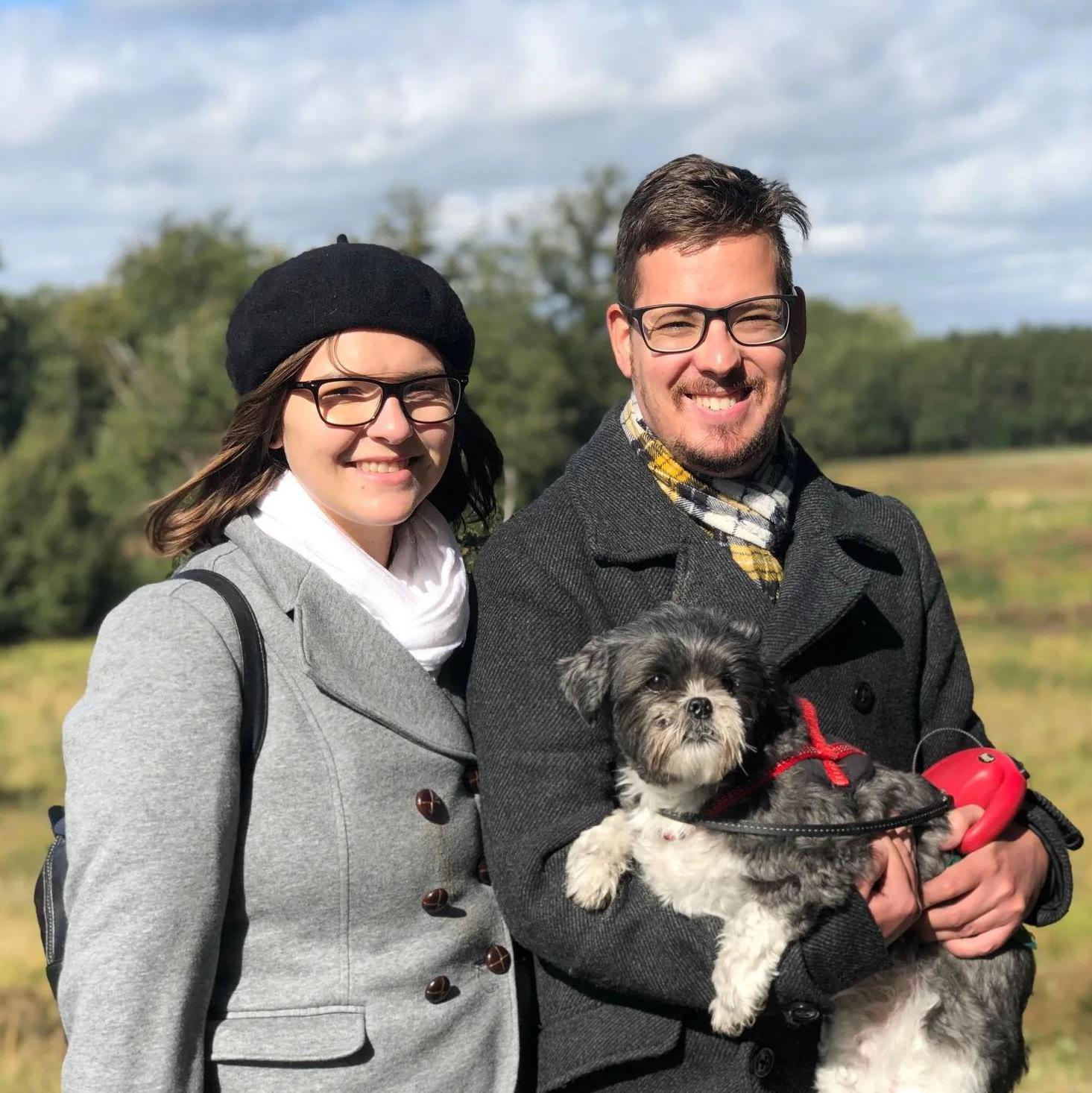 With the family dog, Joy