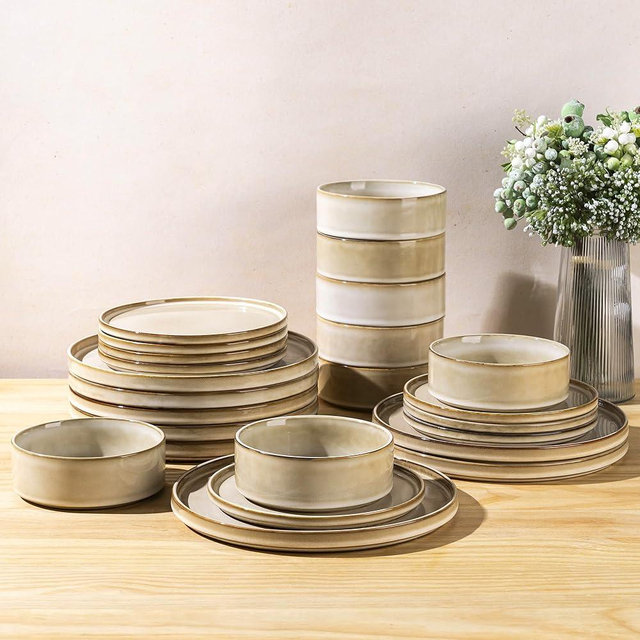 AmorArc Ceramic Dinnerware Sets, Handmade Reactive Glaze Stoneware Plates and Bowls Sets,Highly Chip and Crack Resistant | Dishwasher & Microwave Safe Dishes Set, Service for 8 (24pc)