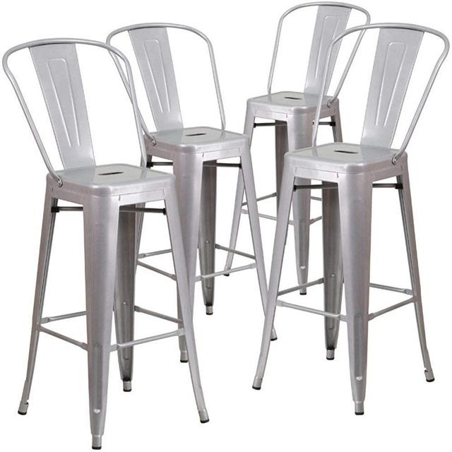 Flash Furniture Commercial Grade 4 Pack 30" High Silver Metal Indoor-Outdoor Barstool with Removable Back