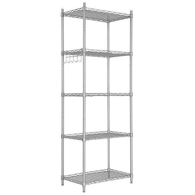 Cozzine 5 Tier Storage Shelves, Adjustable Storage Shelves Heavy Duty Steel Tube Wire Shelving Unit (Silver)