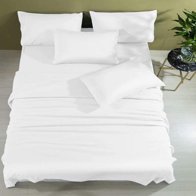 Shilucheng Cool 6PC 100% Bamboo King Size Bed Sheets Set 1800 Thread Count 16 Inch Deep Pockets Soft Comforterble Eco Friendly(King,White)