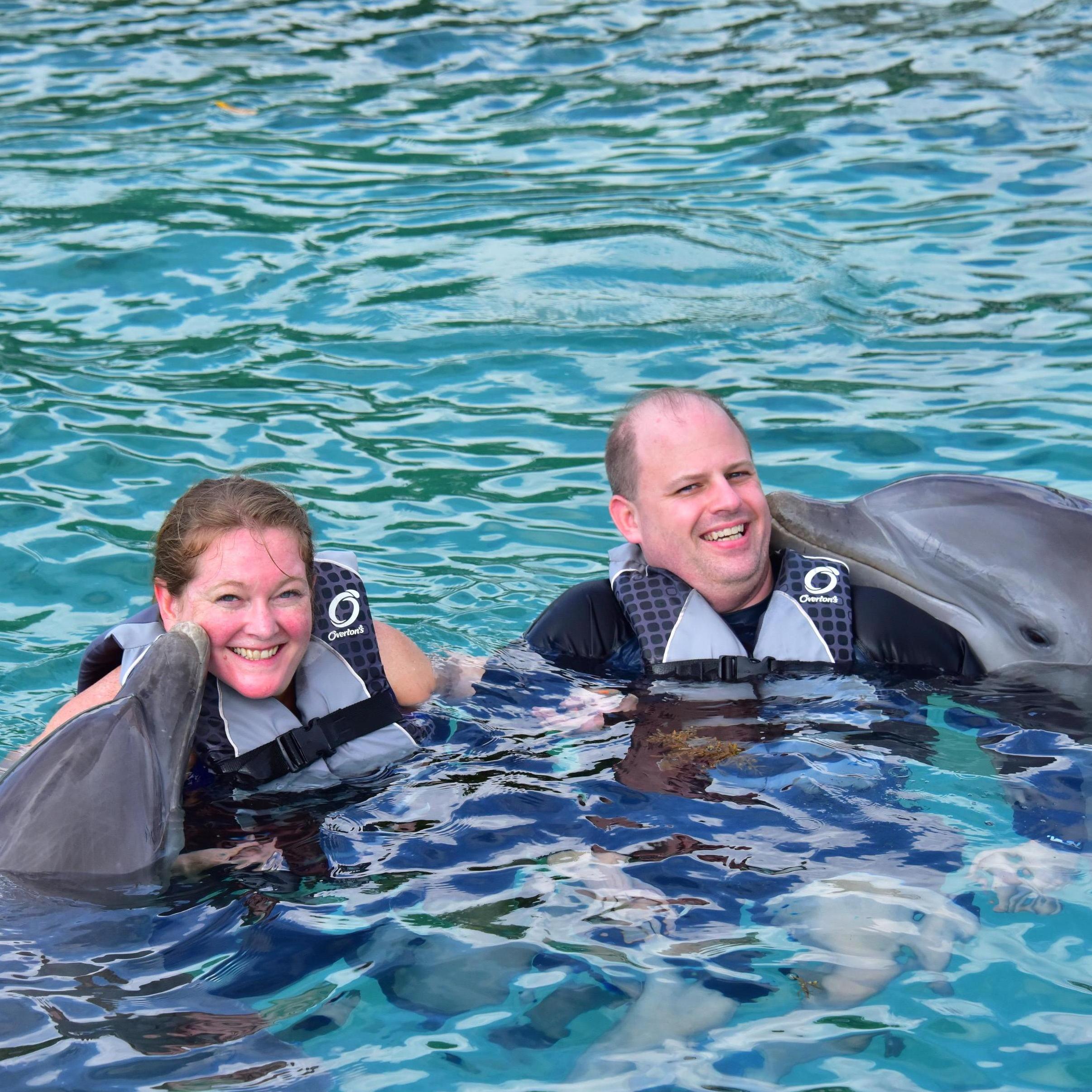 Dolphin kisses in Roatan, Honduras.